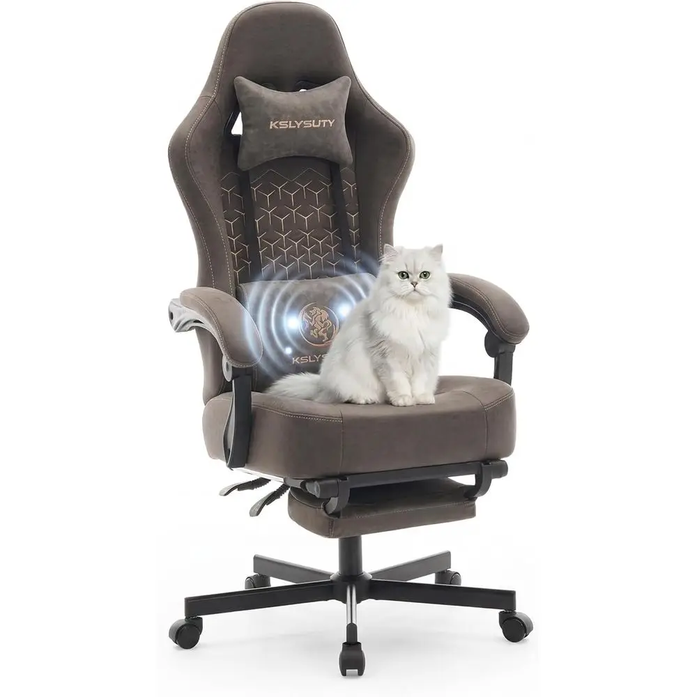 Cadeira de Jogos em Couro Respirável com Almofada de Molas de Alta Densidade, Cadeira de Escritório Ergonômica Larga com Descanso para os Pés para Adultos e Adolescentes