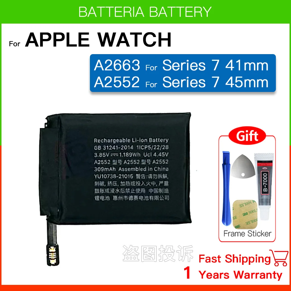 100% Genuine Rechargeable Li-ion Battery For Apple Watch Series 7 Series 8 Bateries IWatch S7 S8 41mm 45mm Batteria +Free Tools