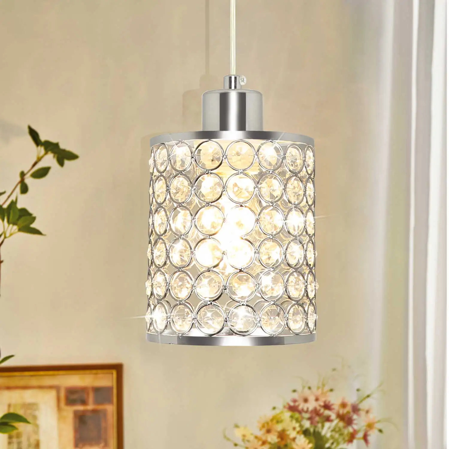 

Depuley Modern Crystal Pendant Light Hanging Adjustable Ceiling Lighting Fixture Chandelier for Kitchen Island Bedroom E26 Base