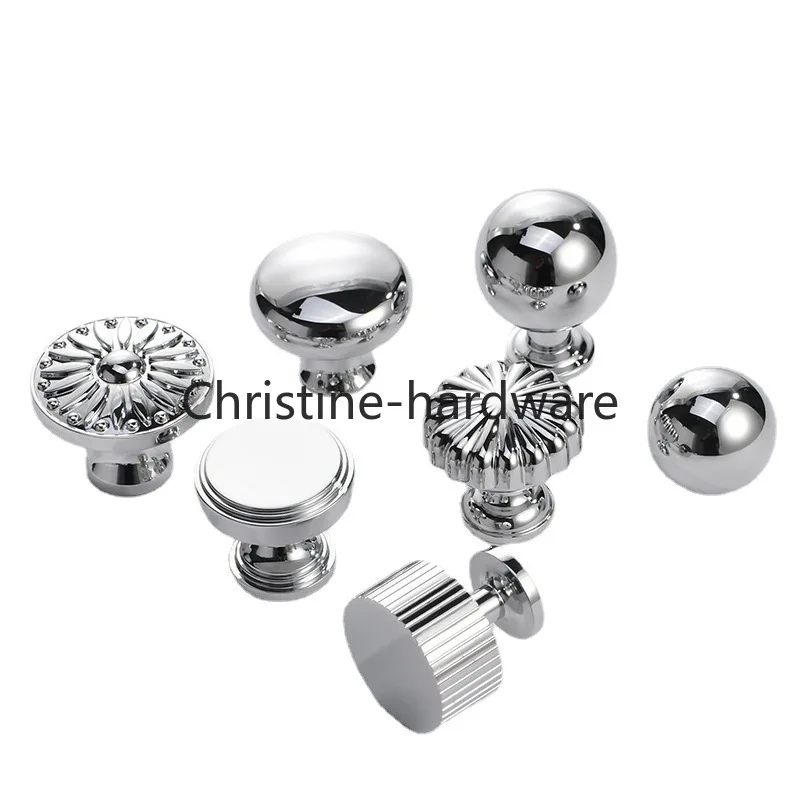 

Chrome bright silver French wardrobe door copper handle, round cabinet door handle, cabinet drawer pure copper handle