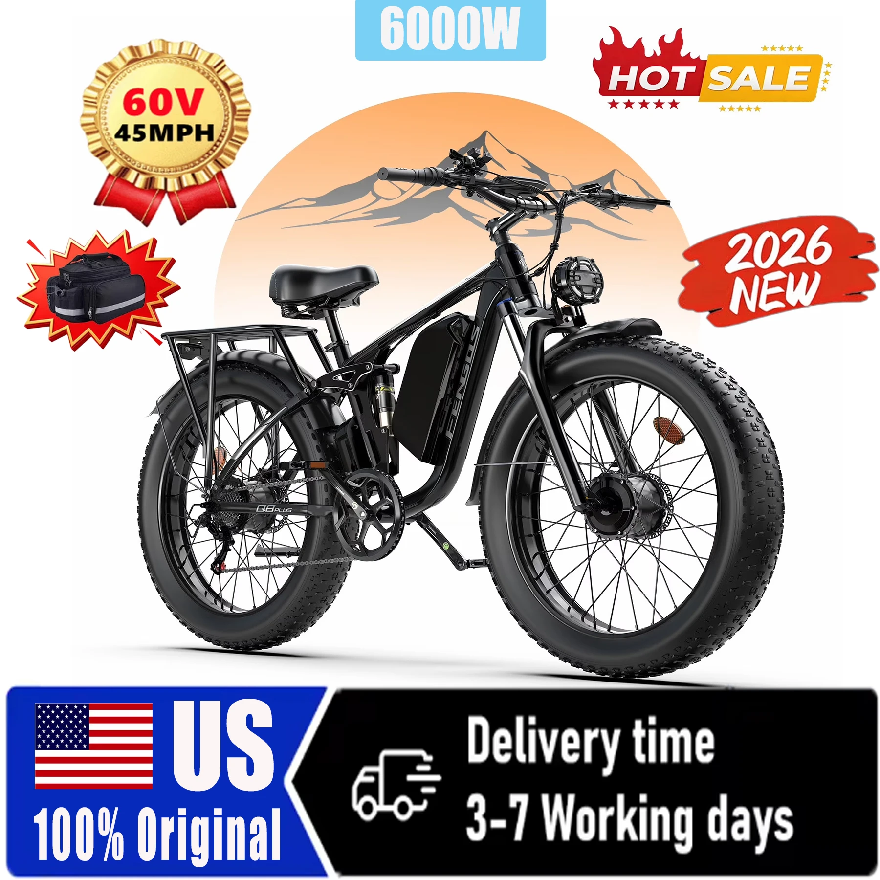 

FENGQS Q8PLUS 6000W\5000W dual motor mountain electric vehicle 60V1200WH large battery, 100 kilometer range, hydraulic disc brake with turn signal.Fully shock-absorbing structure