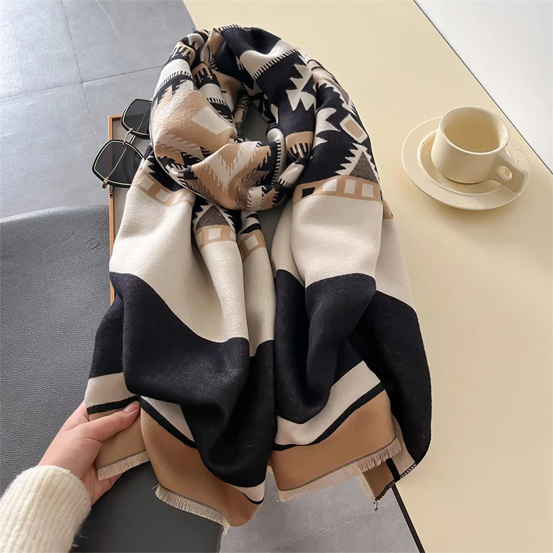 New Shawl Warm Winter Scarf Hijab Women Print Plaid Cashmere Pashmina Thick Wrap Head Neck Foulard Luxury 2024 Blanket Echarpe