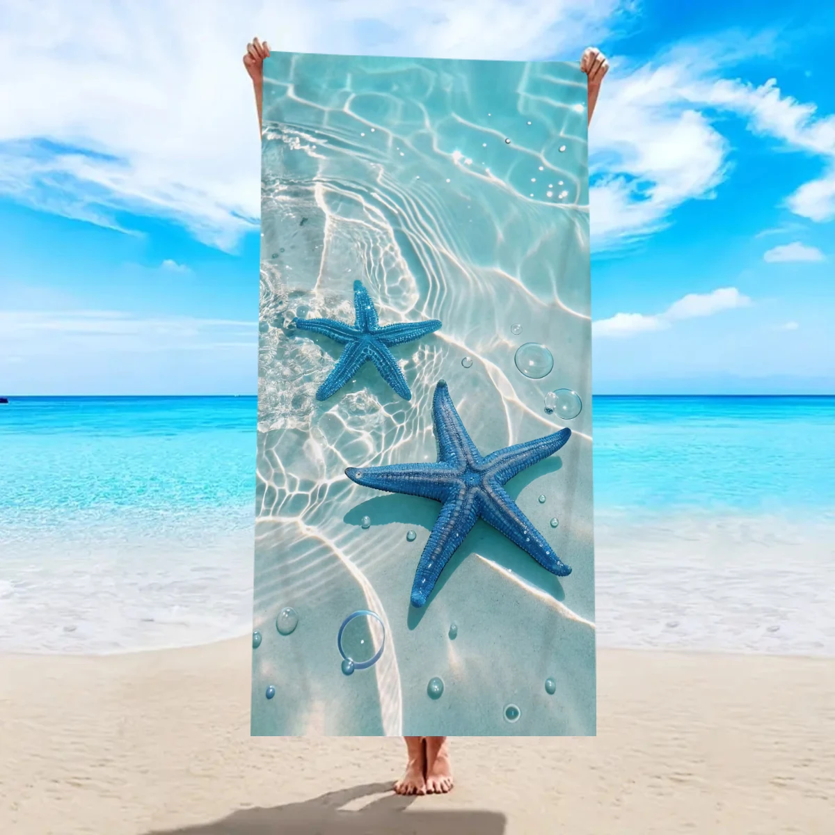 1pc Ocean element beach towel, suitable for outdoor sports, swimming, and fitness center multifunctional beach towel