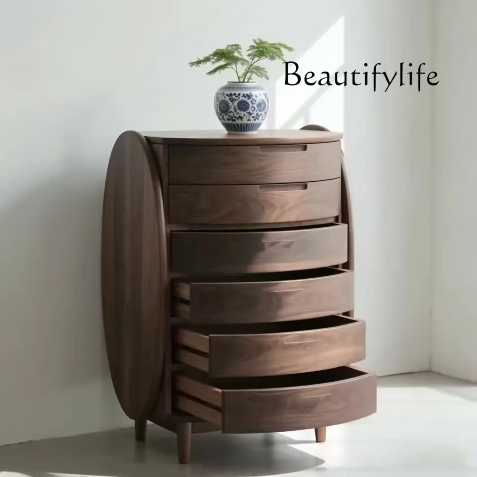 Minimalistyczna włoska komoda z orzecha czarnego z Ameryki Północnej, szafka z litego drewna z szufladami, szafka do salonu, szafka artystyczna do przechowywania, owalna szafka.