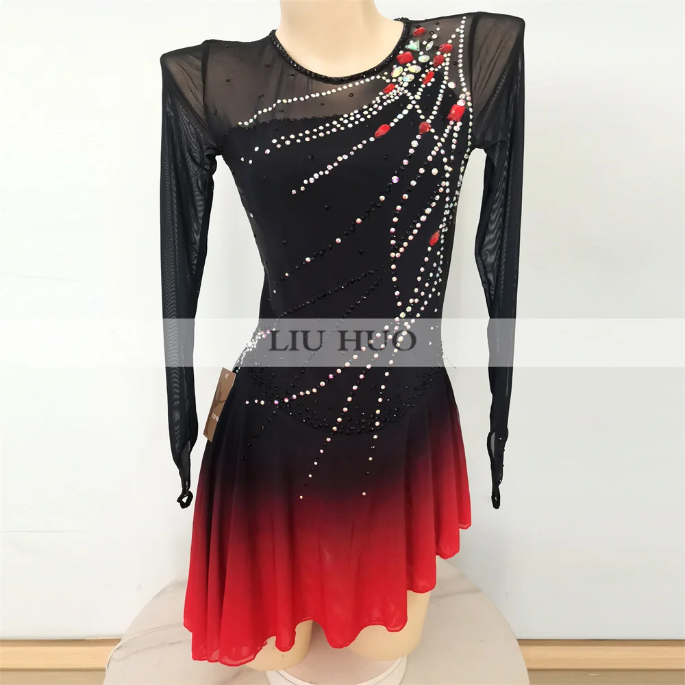 LIUHUO Women Girls Costume Performance Rhythmic Gymnastics Ballet Competition Leotard Ice Figure Skating Dress Dance Teen Roller