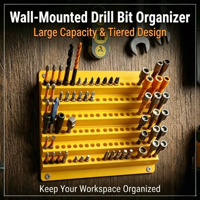 Wall Mounted Drill Bit Storage Rack, 120 Hole Layered Wall Mounted Hexagonal Drill Bit Bracket, Workshop Garage Tool Storage