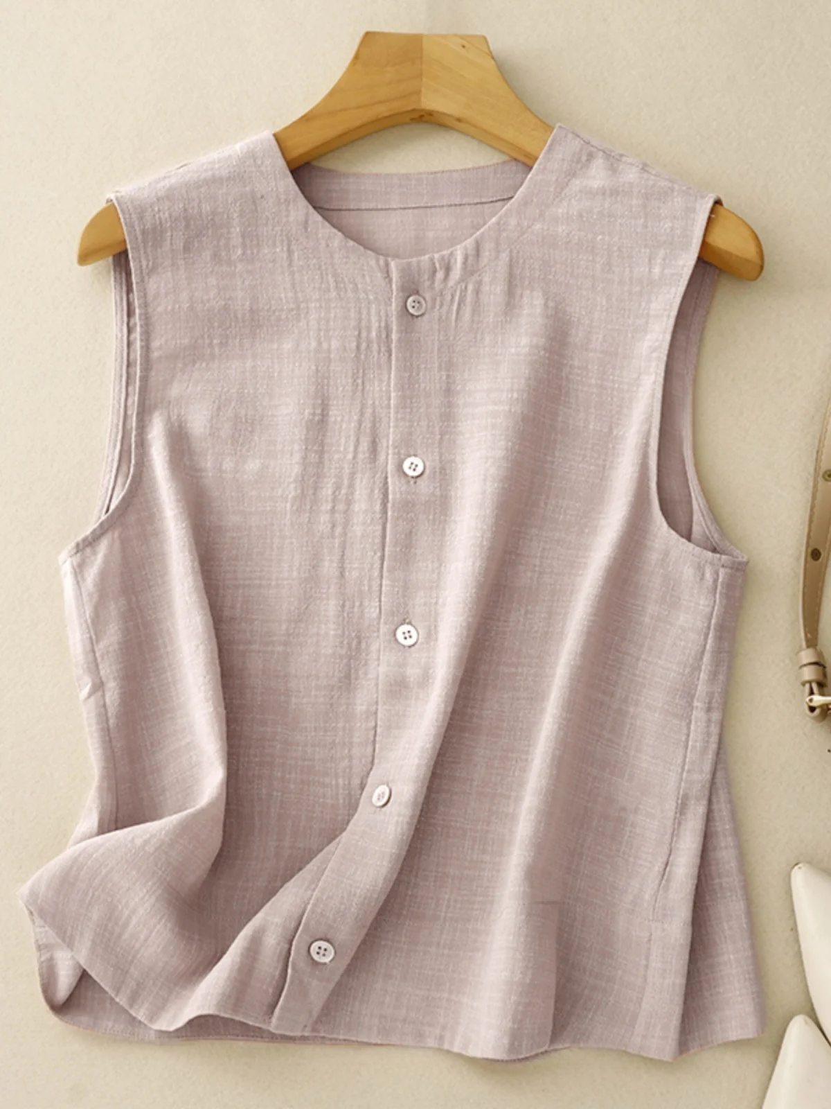 

Высококачественный хлопковый льняной розовый жилет для женщин, летний винтажный легкий многослойный круглый жилет Ne Svel irt для поездок на работу