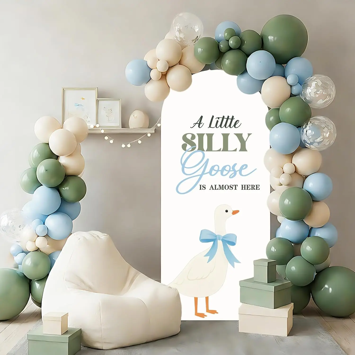 Custom 2-sided Silly Goose Baby Shower Arch Backdrop Cover A Little Silly Goose is Almost Here Background Gender Reveal Party
