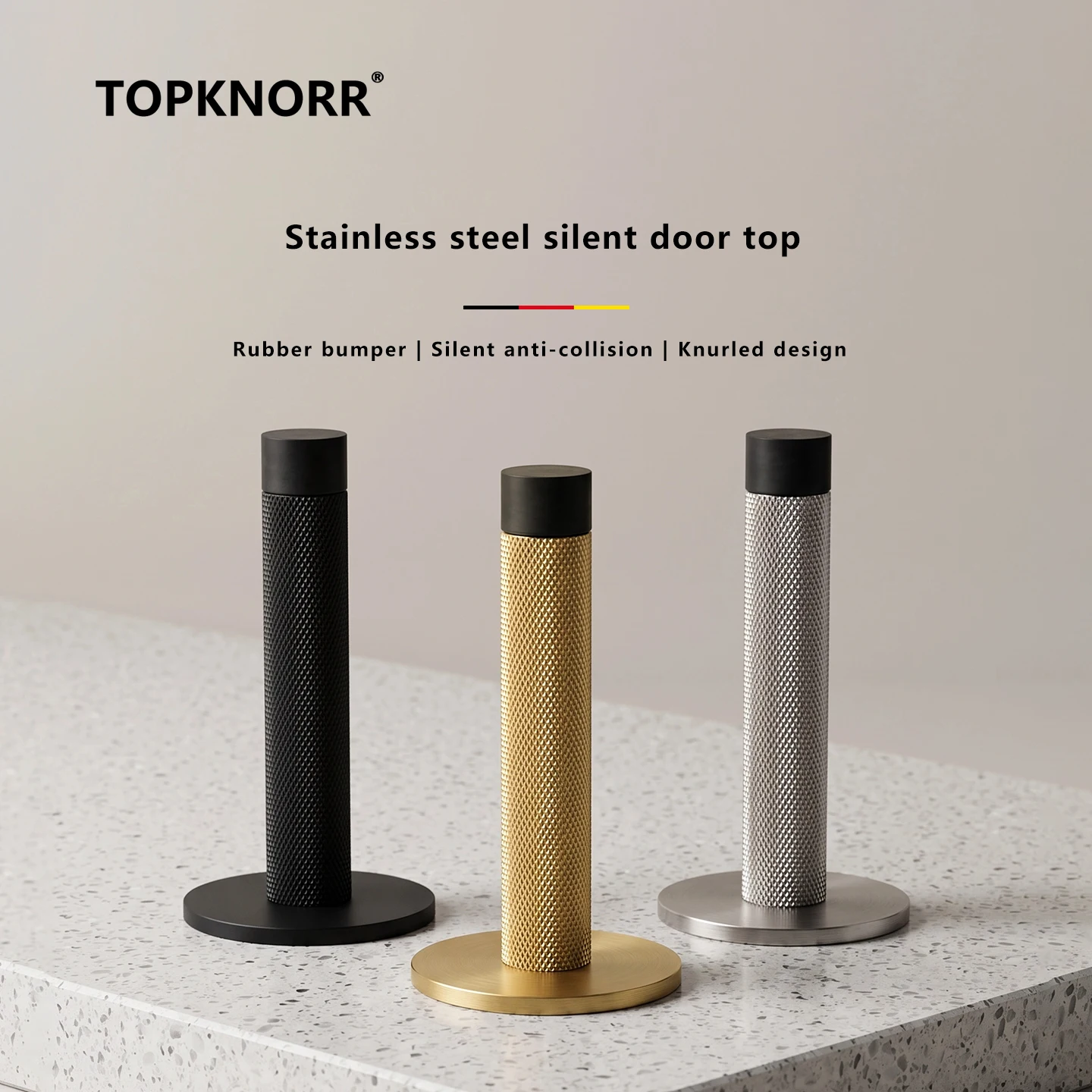 Stainless Steel Knurled Door Stop Block Solid Bedroom Door Limiter Anti-Collision Thickened Door Guard for Household Safety
