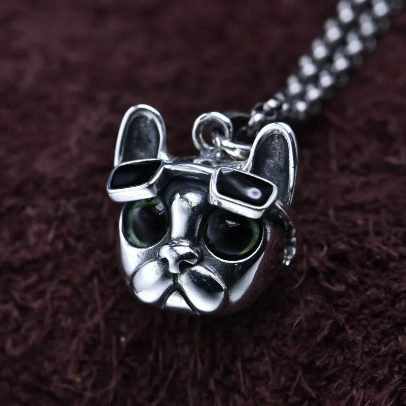 BOCAI New S925 Sterling Silver Retro Light Luxury Niche Glasses Fadou Puppy Pendant Women's Gift