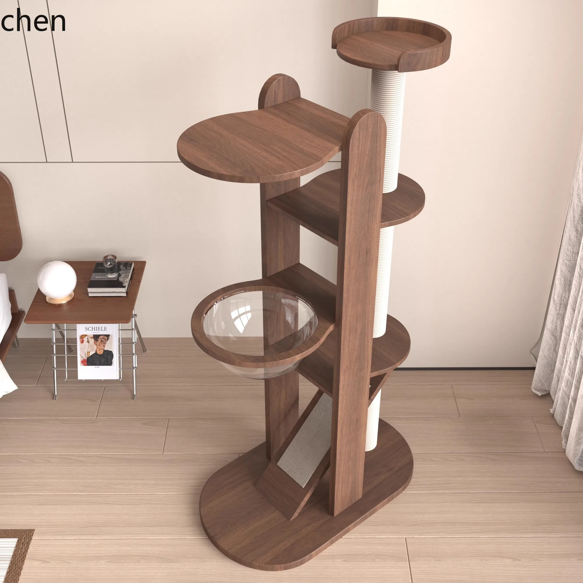ZML cat climbing frame household small apartment does not occupy an area of solid wood cat scratching board integrated frame