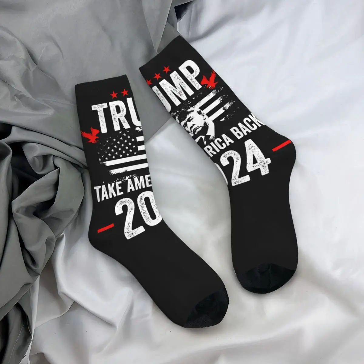 Calcetines para hombre con estampado de Donald Trump, medias divertidas y felices de regreso a América, Estilo Vintage Harajuku I support trump Hip Hop, 2024