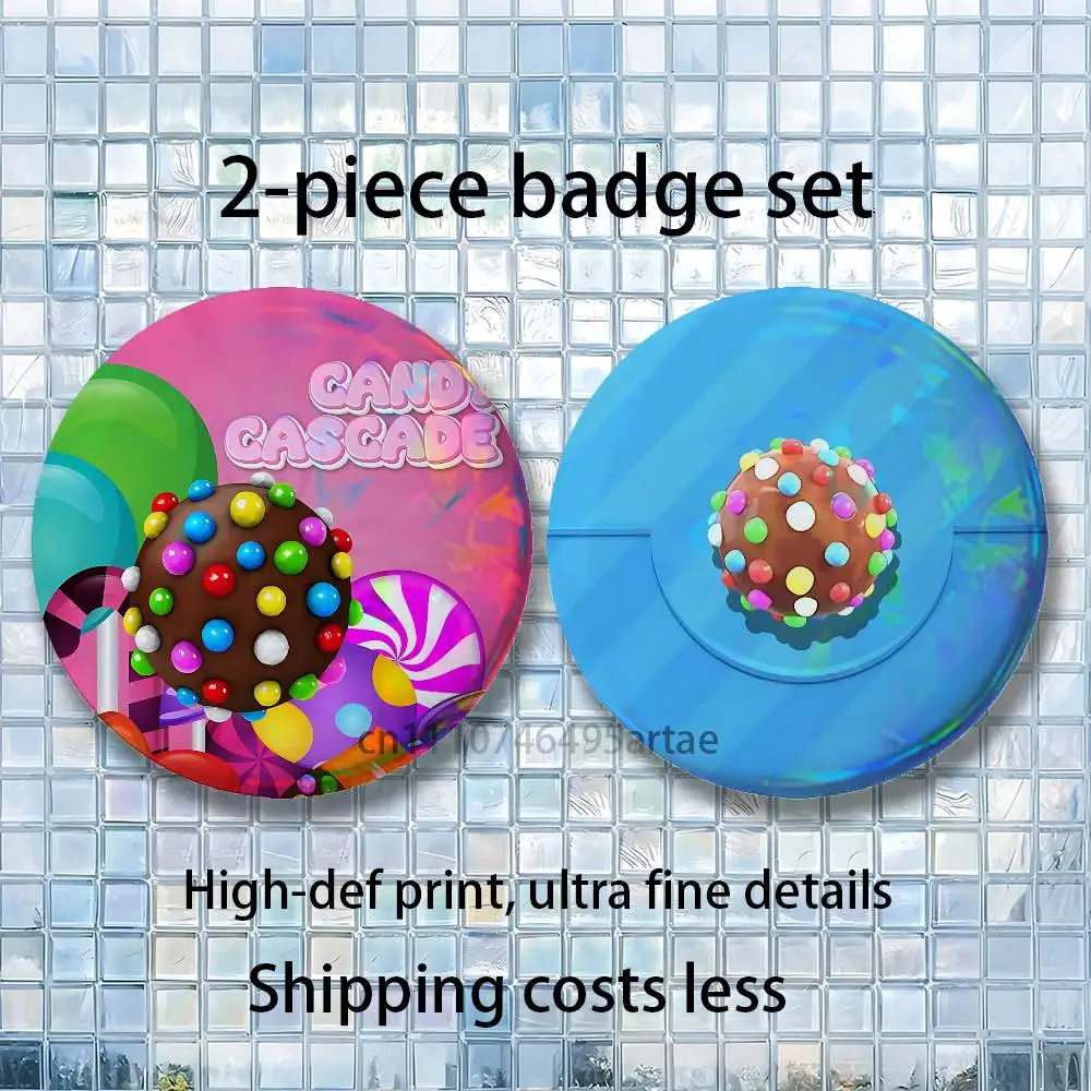 Game Candy Crush Saga Brooches for Backpack Accessories 25,32,44,58,75mm Round Enamel Pins 2-piece set Cartoon Anime Badge