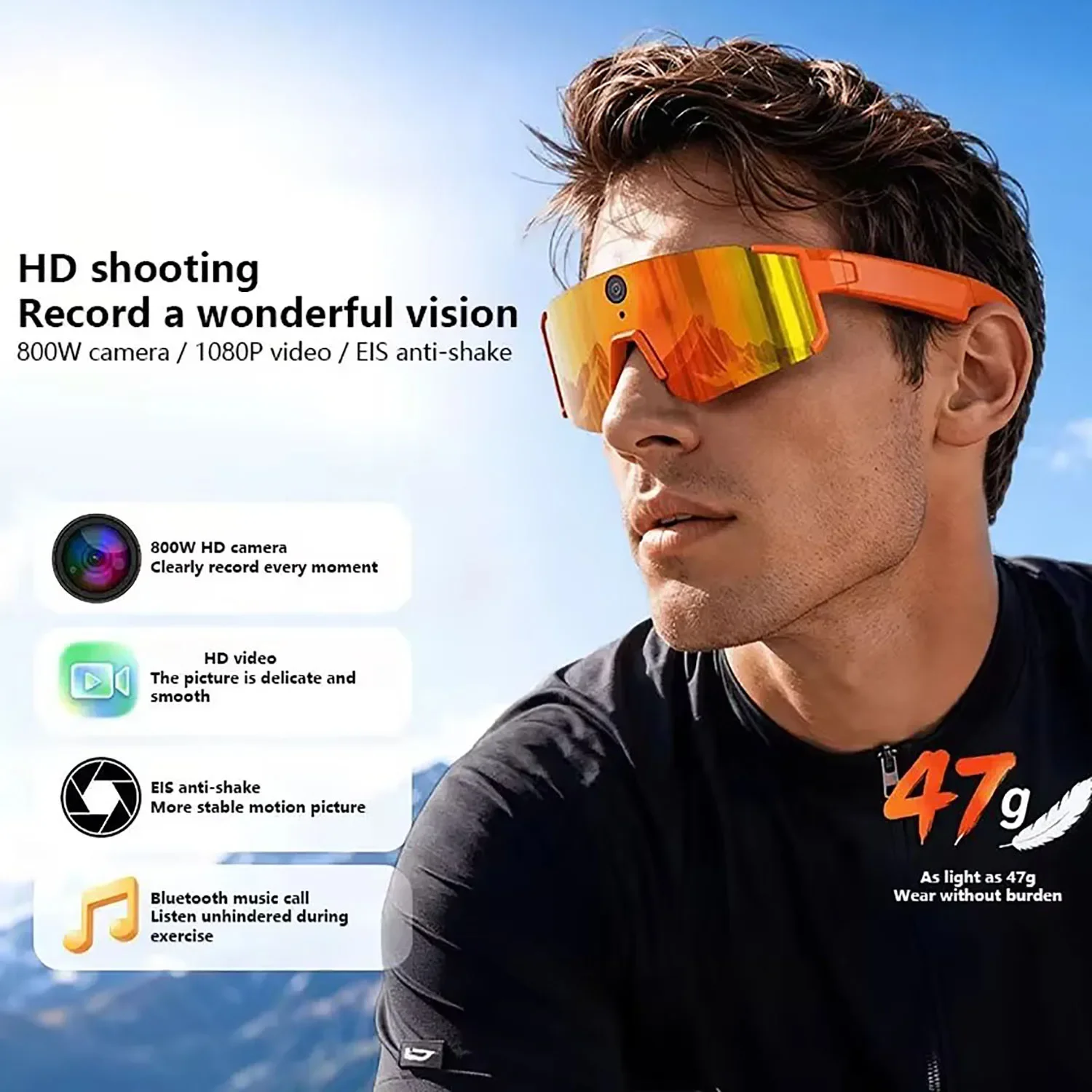 800W AI Smart Camera Glasses 1080P Video Anti-shake Cycling Sport Sunglasses Dual Mic Windproof Goggle for Outdoor Activities
