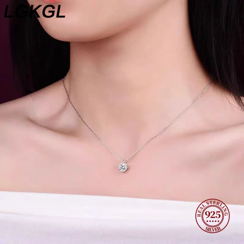 925 sterling silver necklace plated 18K gold four claw single diamond super flash temperament Japan and South Korea light luxury