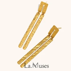 La. Muses Retro Fashion Irregular Surface Rectangular Stainless Steel Women's Earrings 18K Gold Plated Waterproof Jewelry Gifts