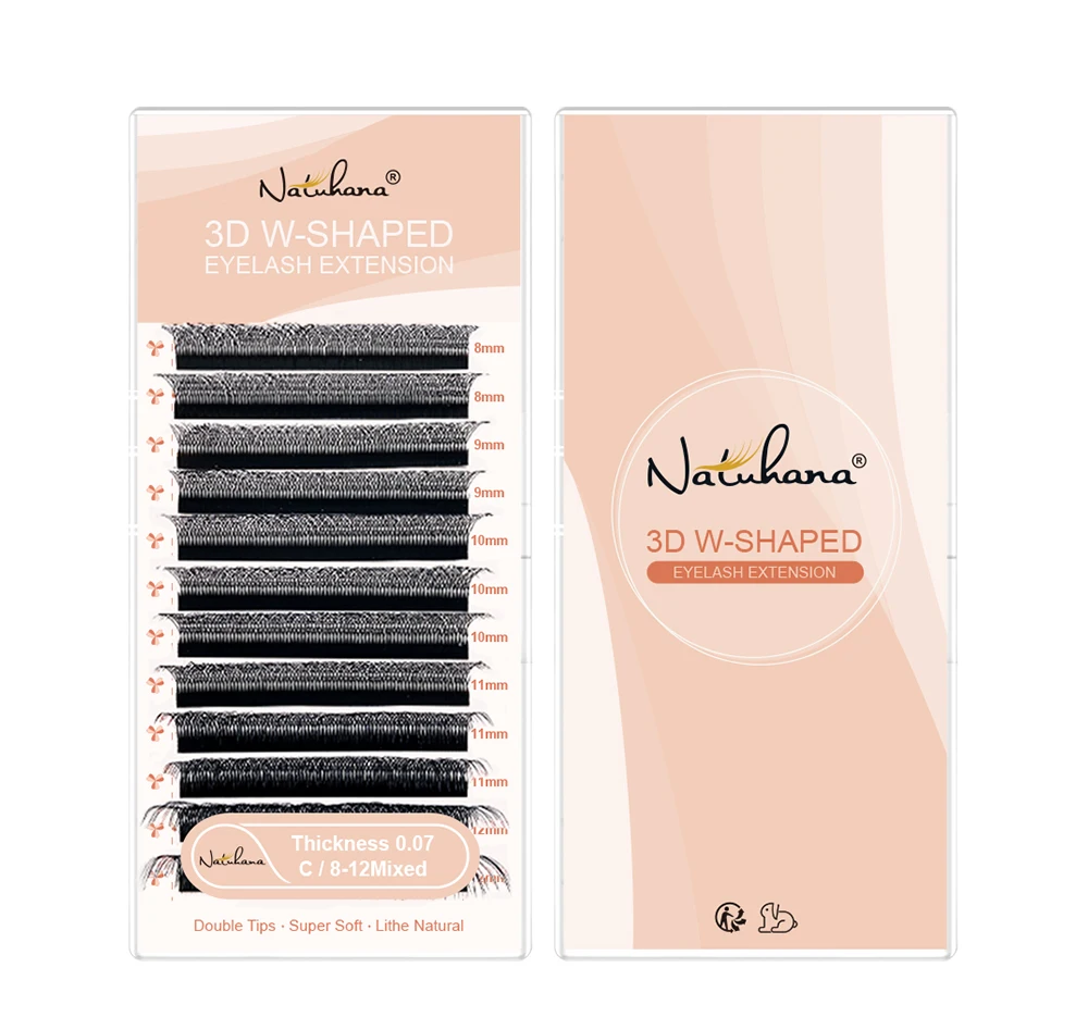 NATUHANA Professionelle 3D W-Form Wimpernverlängerungen Einzelwimpern PBT Volumen-Wimpern Zubehör für Wimpernstylisten und Salongebrauch – Detail 6