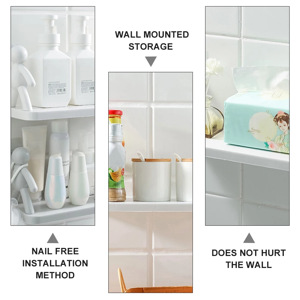 

2Pcs Wall Mounted Shelf Bathroom Storage Punch Free Hanging Rack Sundries Racks Sturdy Home Decor Excellent Capacity