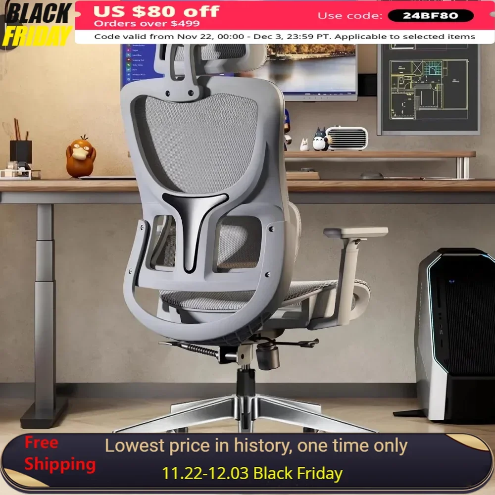 Gaming Chair with 3D Armreat, Adjustable Headrest, Lumbar Support, Tilt Function, Ergonomic High Back Mesh Office Chair