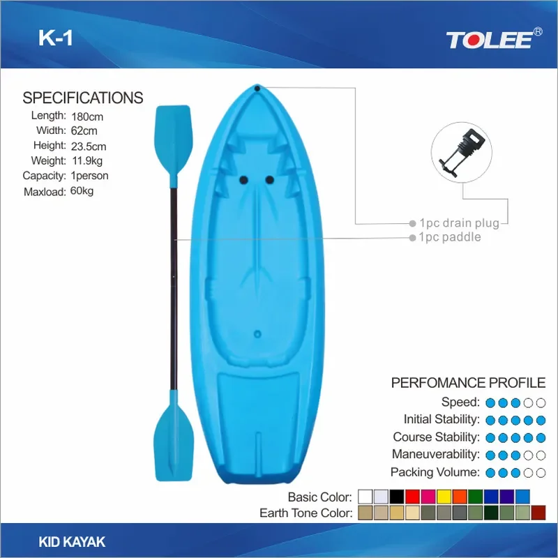 TOLEE 180cm Kayak LLDPE Material for Sea and Lake Recreation Durable Single Person Watercraft Outdoor Sports Boat