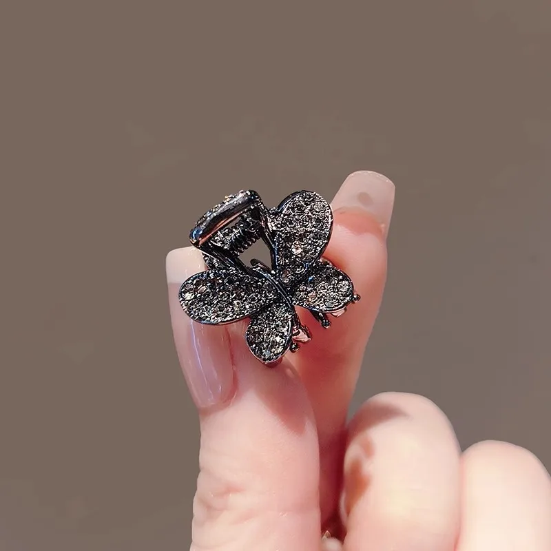 High-end Rhinestone Butterfly Hair Grab Exquisite Cute Mini Hair Claw Bangs Clip Princess Head Top Clip Women's Hair Accessories