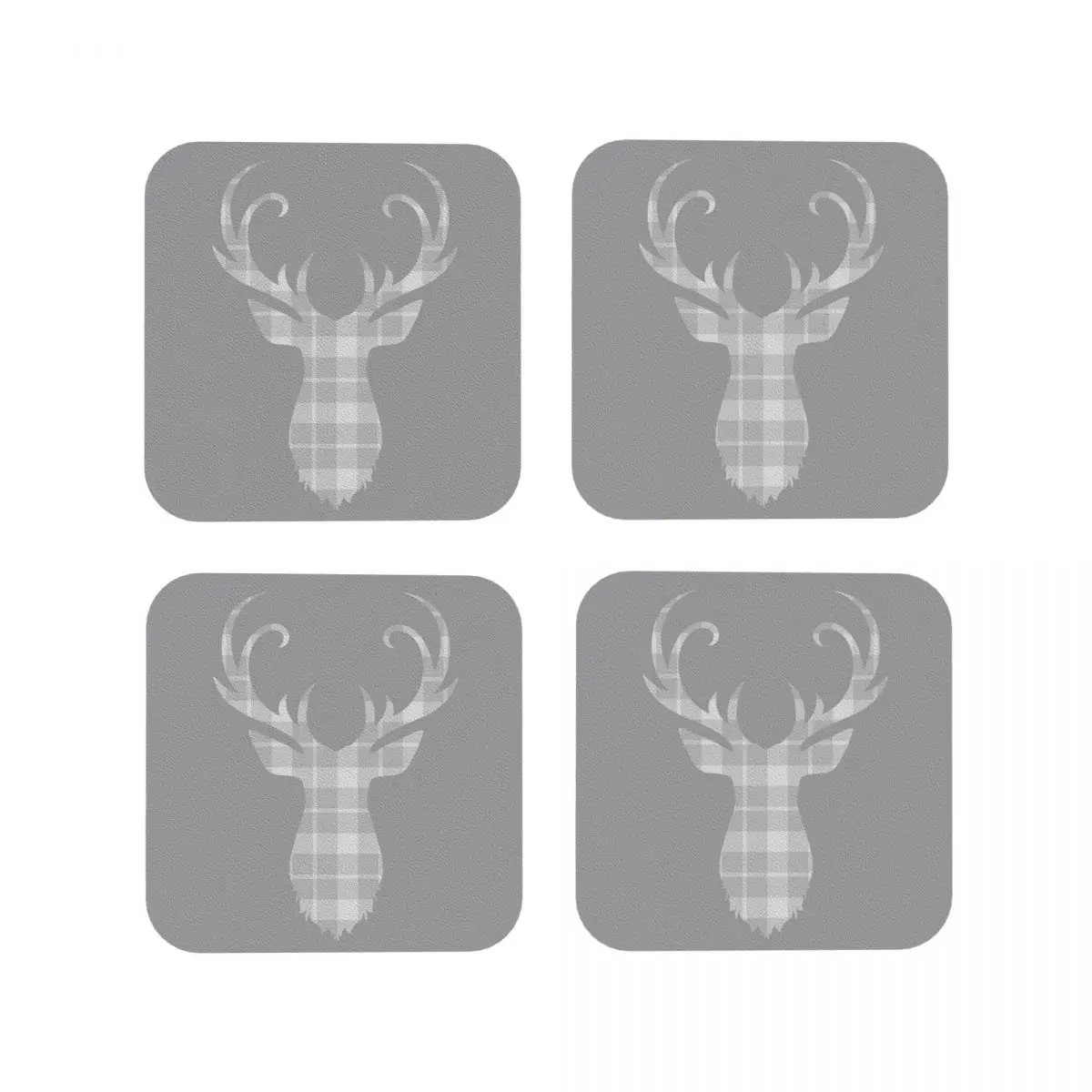 Grey Tartan Stag Head Coasters Kitchen Placemats Non-slip Insulation Cup Coffee Mats For Decor Home Tableware Pads Set of 4