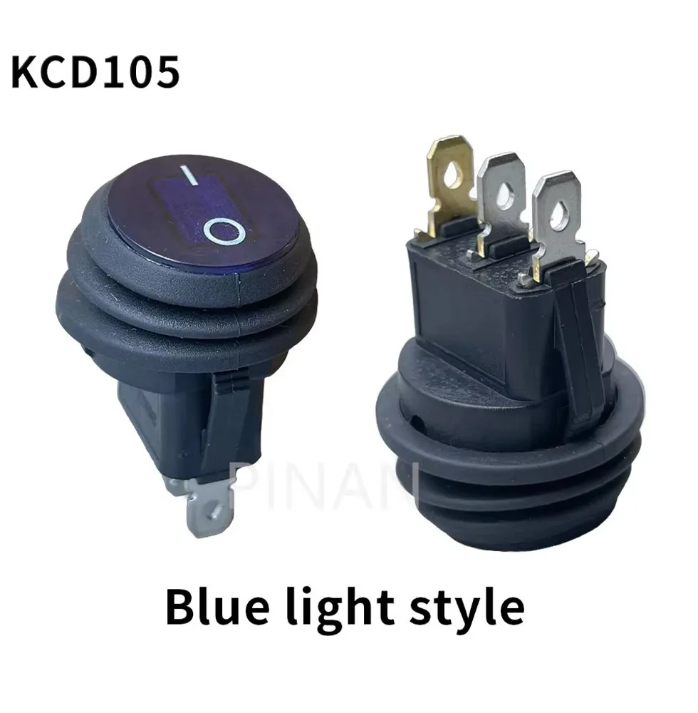 1pcs KCD105Waterproof Button with 12V 220V Light Rocker Switch Opening 20MM Boat-shaped Round 3Pin Silver Point Switches