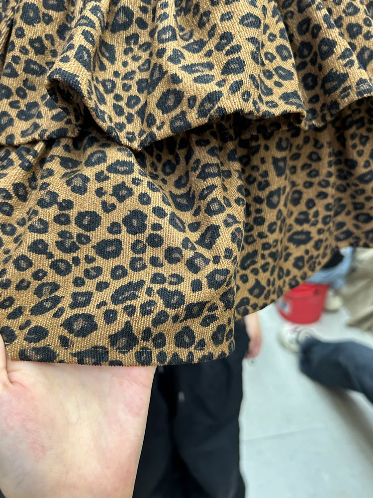 American Style Fashionable Ruffle Hem Leopard Print Cake Skirt Elastic High Waist Multi Layered Women's Half Body Skirt