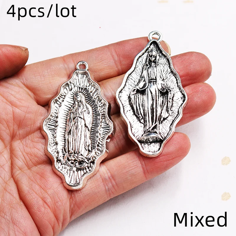 4pcs Mixed Silver Plated Catholic Our Lady of Guadalupe Metal Relief Pendant DIY Charms Necklace Jewelry Crafts Making A1231