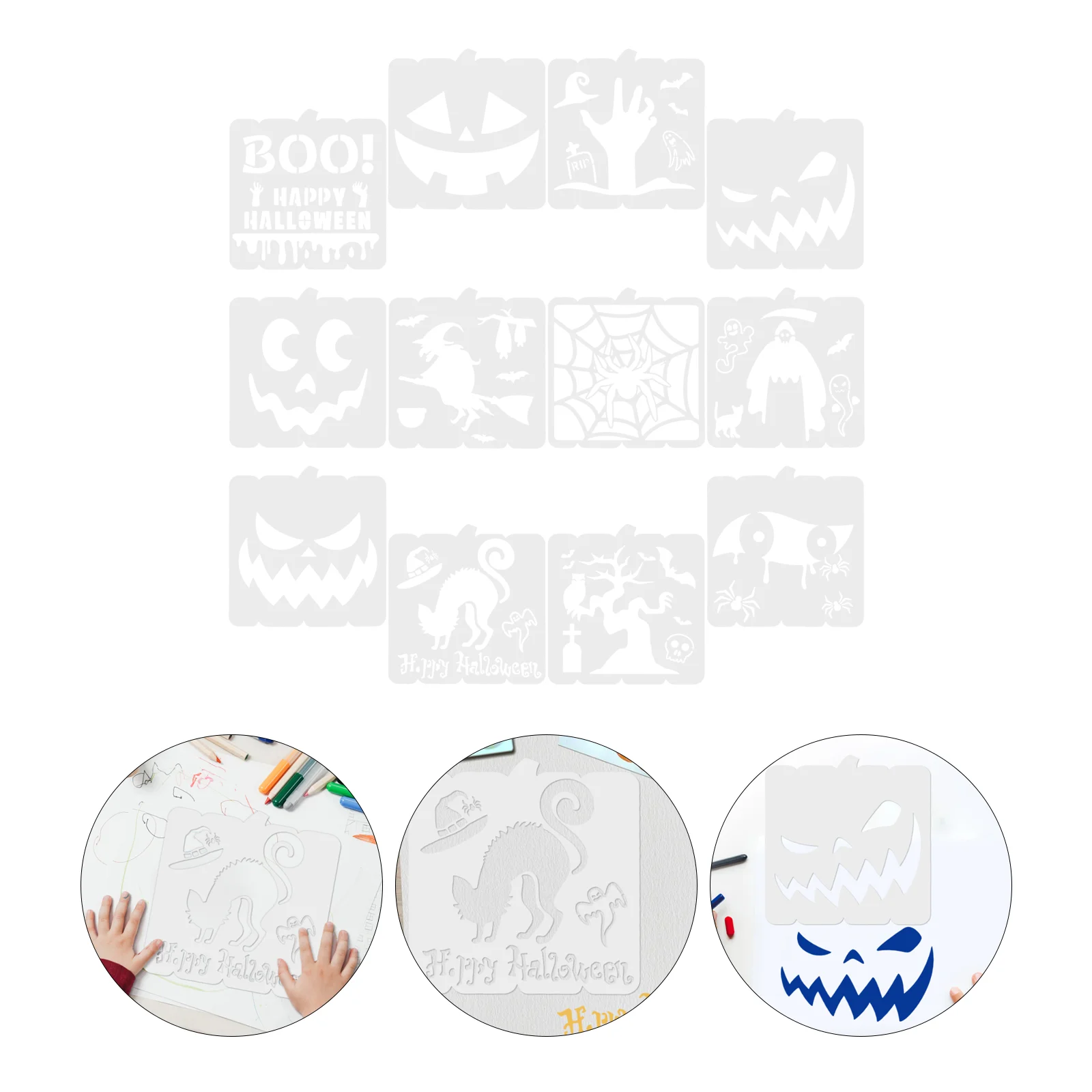 

12 Pcs Halloween Drawing Template Pumpkin Stencil Paper Cookie Stencils Graffiti Painting Mold Baking