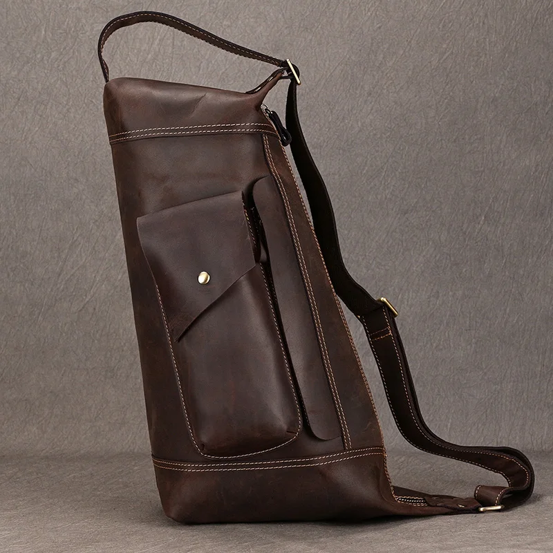 Luufan-Bolso de pecho de cuero genuino para hombre, mochila de viaje multifunción de gran capacidad para ordenador portátil, Estilo Vintage, novedad