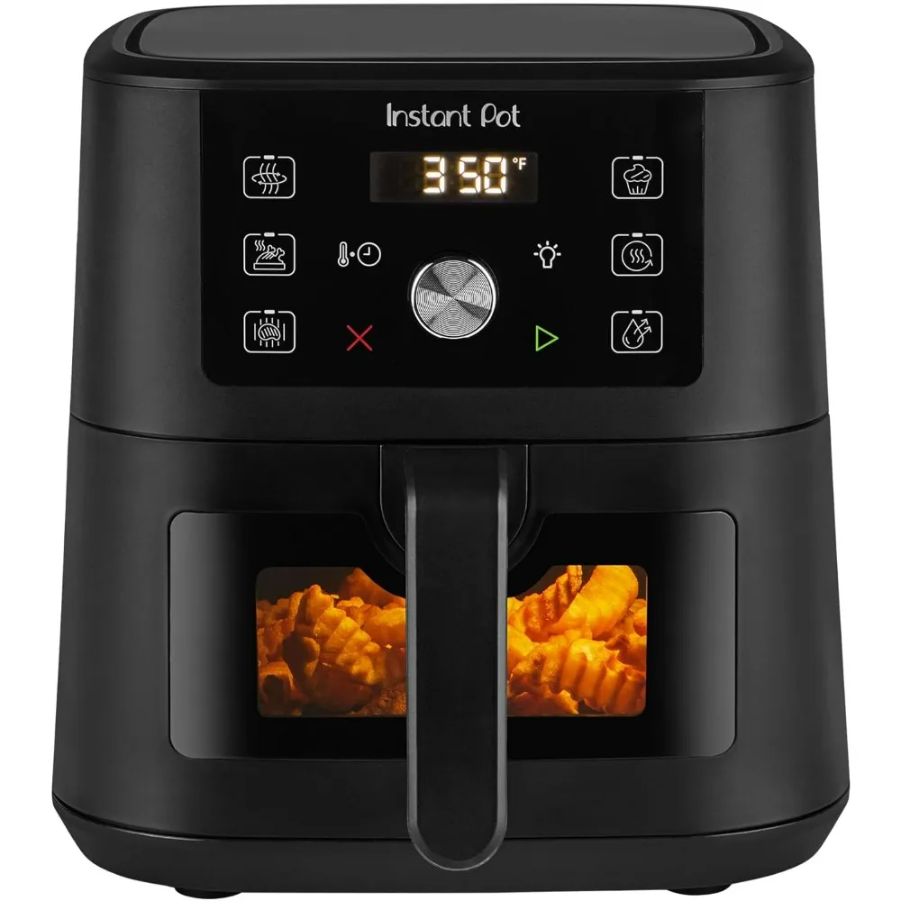 

Мини-аэрофритюрница Instant Pot 4Qt VORTEX 6-в-1, индивидуальные программные варианты, жарка на воздухе, жареная жаровня, обезвоживание, запекание, разогрев, черный, 4 литра