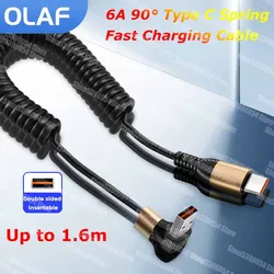 90 Degree Type C Spring Cable 6A Fast Charging USB Type C Cable For Xiaomi Samsung Huawei Oneplus Phone Wire USB to USB C Cable