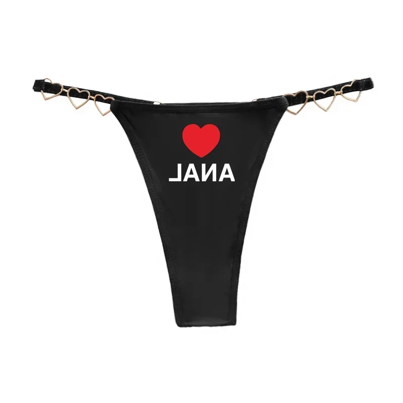 Sexy Thong for Women Love Heart ANAL Love Decoration Cotton Crotch Low Rise Underwear Girlfriend Wife Love Free and Fun Thong