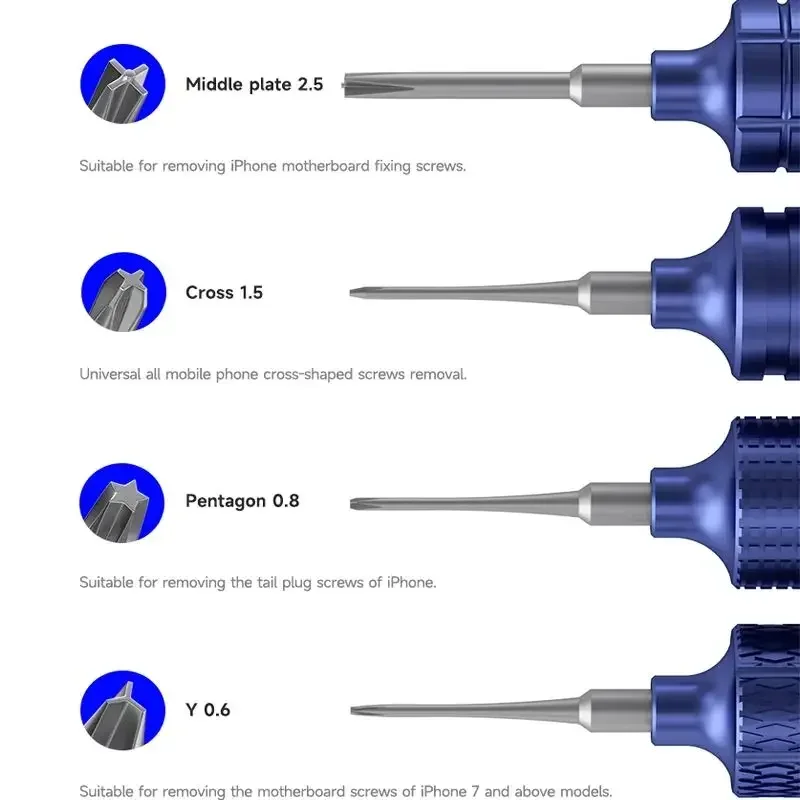 4in1 Mechanic Blue Armor High Hardness Precision Screwdriver Mobile Phone Opening Tool Kit for iPhone Samsung Huawei Disassembly