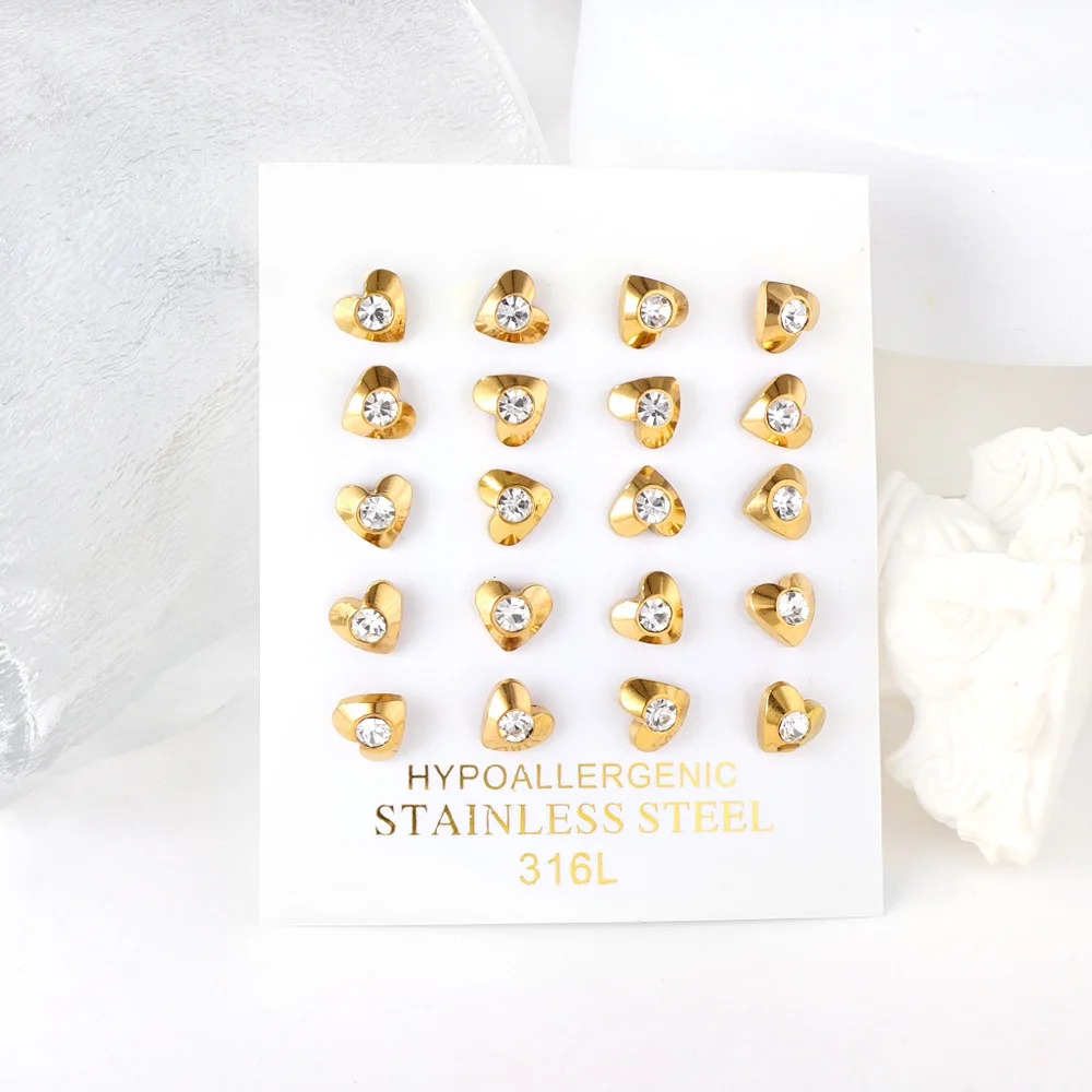 LUXUKISSKIDS Mix Color Cubic Zirconia Studs Geometric Triangle Tiny Flower Heart Shape 10Pairs Wholesale Earrings Small Business