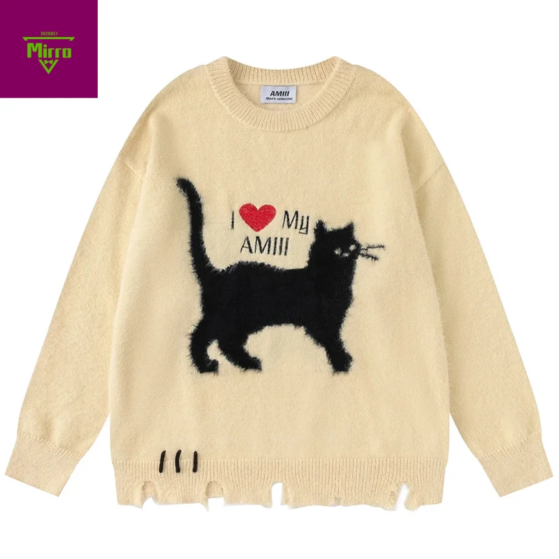 

Funny Cat Graphic Y2K Sweaters Men Streetwear Harajuku Hip Hop Oversized Sweater Knit Jumpers Casual Loose Sweater Knitwear
