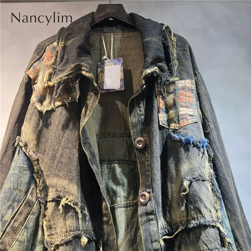 European Style 2024 Autumn New Personalized Design Niche Denim Clothing Women\'s Fur Edge Color Matching Short Coat Loose Jackets