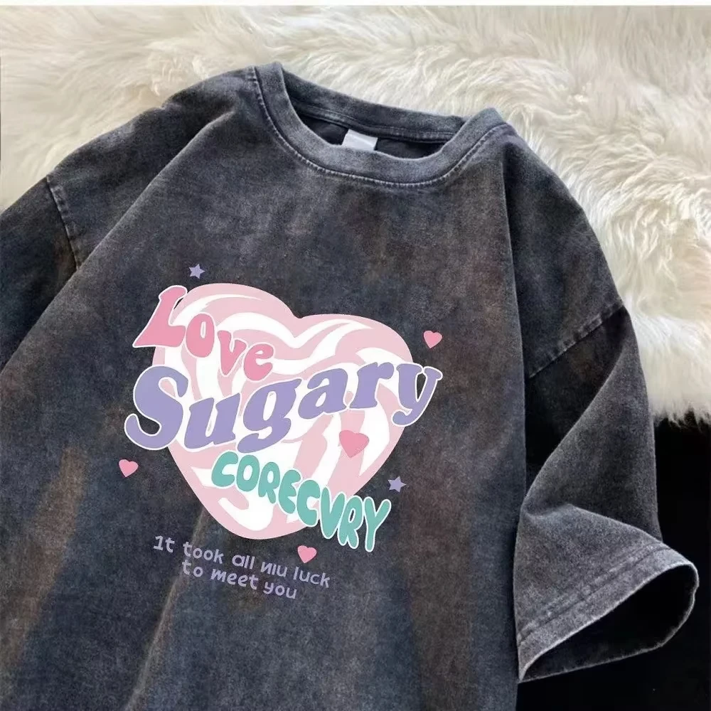 

Washed retro T-shirt men's and women's retro and fashion design unique hip hop casual street fashion summer trend fashion