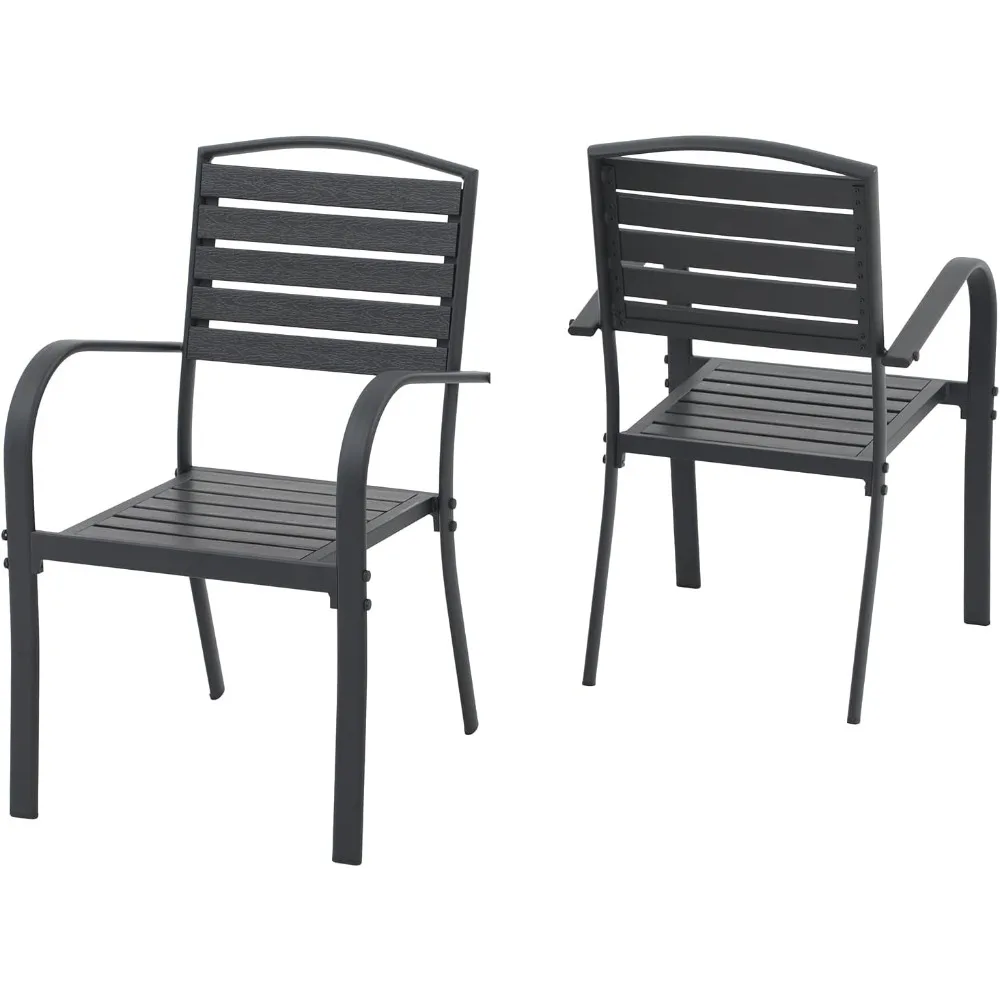 

Patio Dining Chairs Set of 2, Aluminum Outdoor Dining Chairs with Faux Wood Slats, All-Weather Stackable Patio Chairs