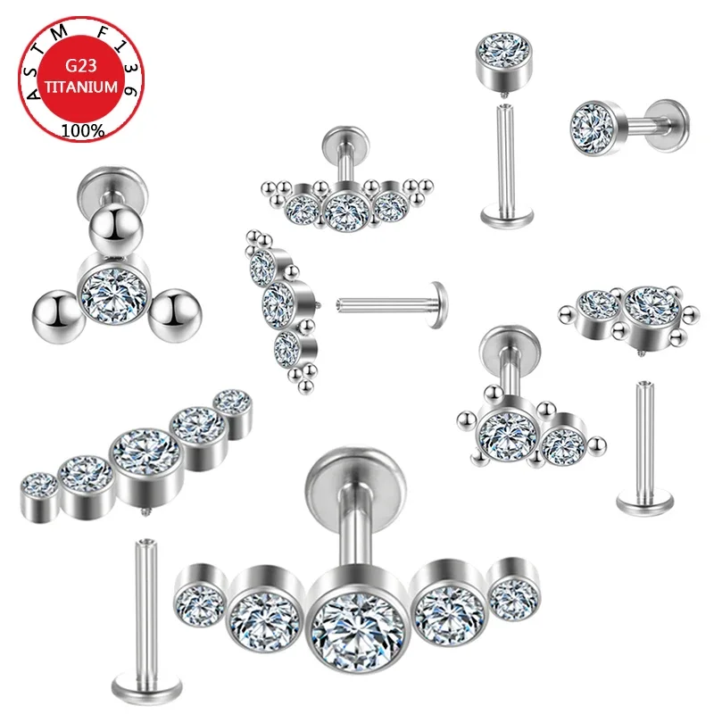 ASTM F136 Titanium Zircon Ear Stud Labret Stud Lip Ring Nasal Nail  Cartilage Helix Lobe Conch Earrings Body Piercing Jewelry