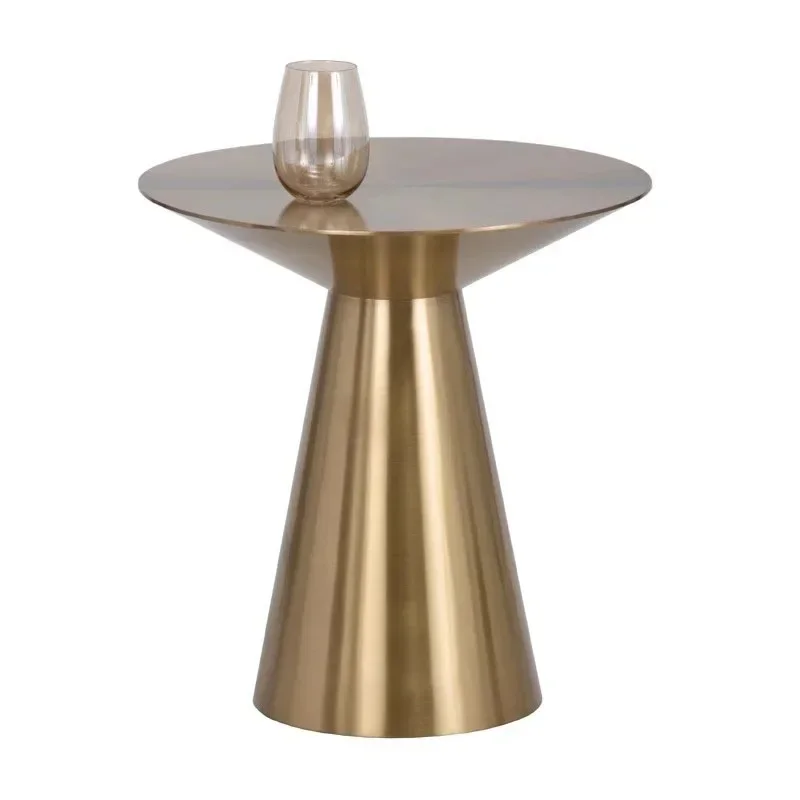 Stainless steel titanium brushed small coffee table ins household small apartment side table Italian round