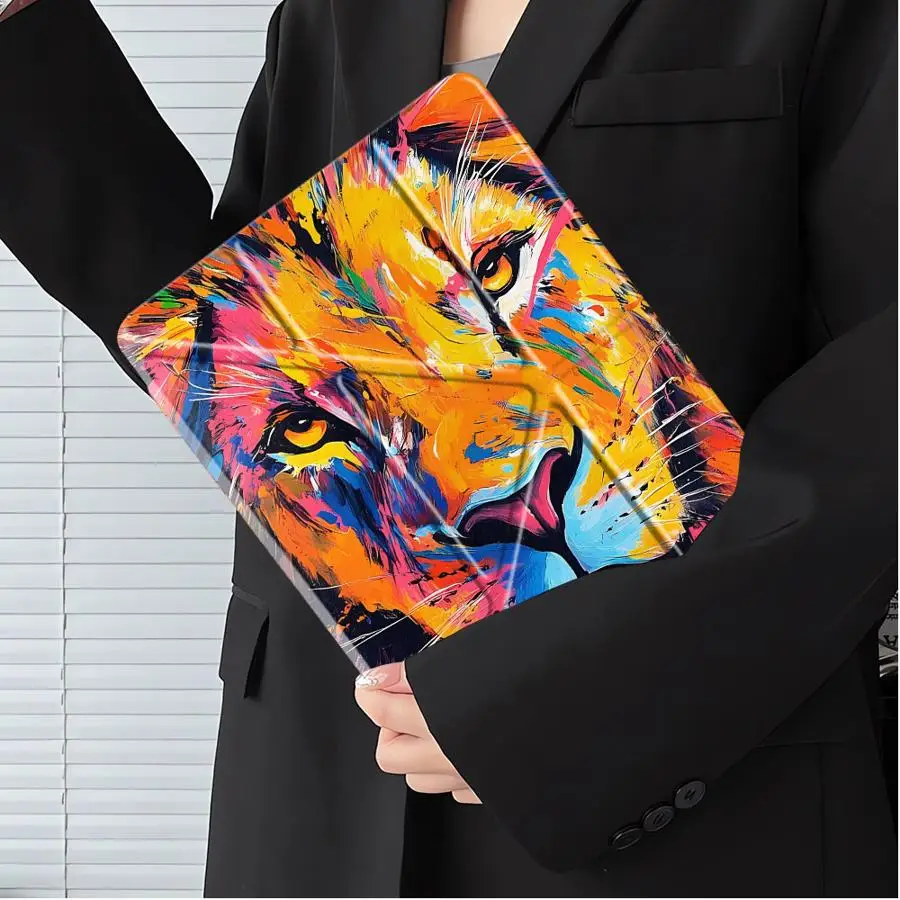 Holder Cover Tablet Case For iPad Mini 6 7 Pro 2025 Pro 11th 10th 9th 8th 7th 12.9inch Air 4 5 M3 M2 M4 11inch Cartoon Lion Art