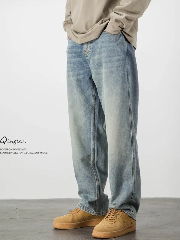 

Retro Waed American Casual Jeans Men's Summer New Straight Leg Wear Resistant Wide Leg Pants Youth Faion Jeans Loose Fit