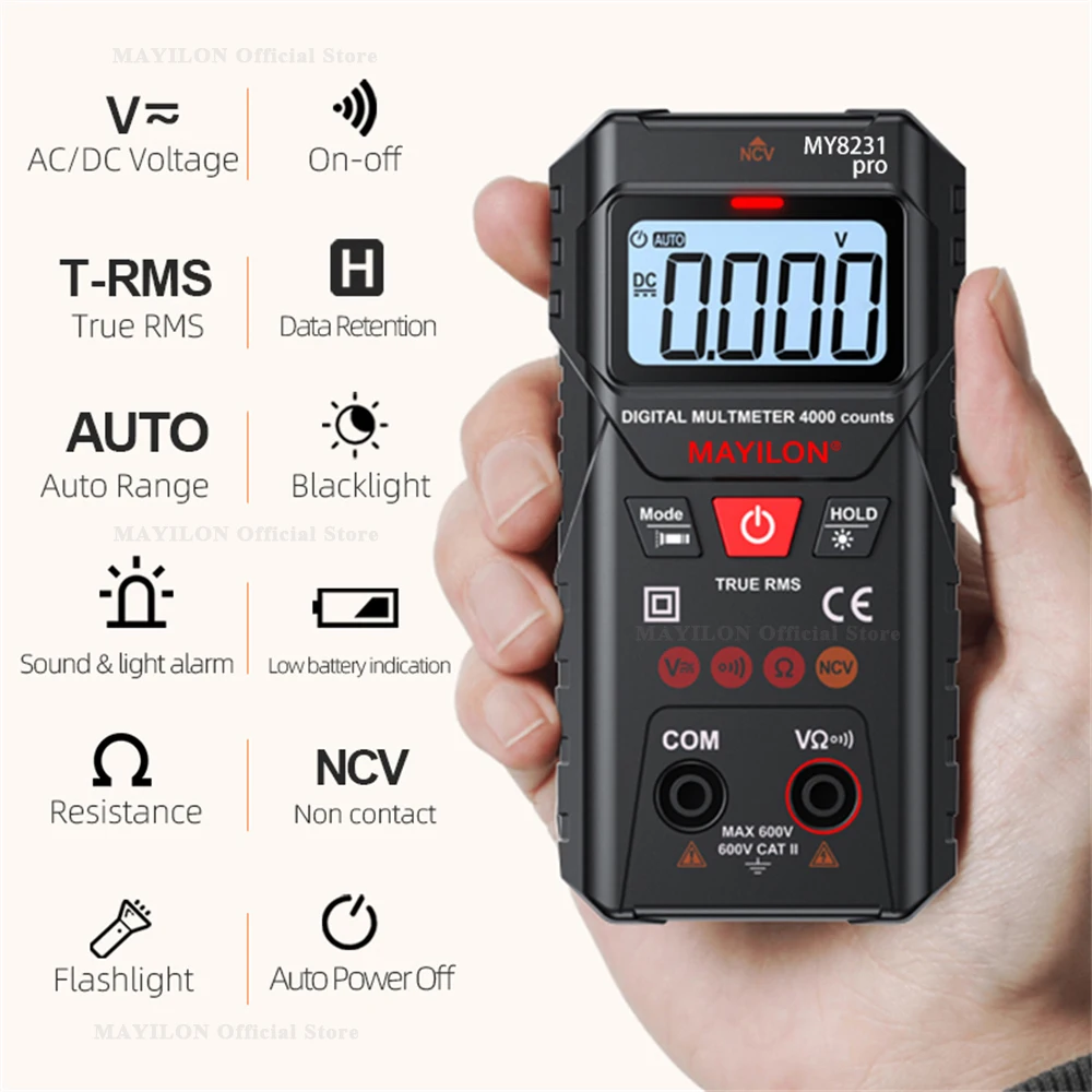 MAYILON MY8231 Pro Multimeter Auto & Manual Range Digital Voltmeter Professional AC DC Voltage Resistance True RMS Multi Meter