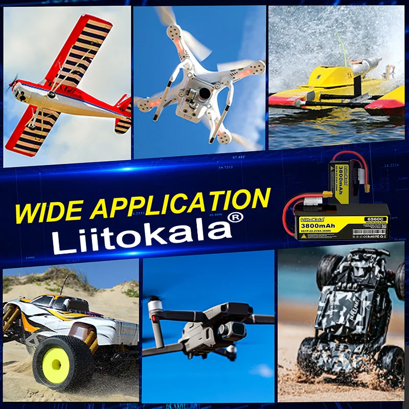 LiitoKala RC Lipo Battery Rechargeable Battery 22.2V 6000mAh 6S 100C For RC Car FPV Truck Helicopter With XT60 XT90 Connector