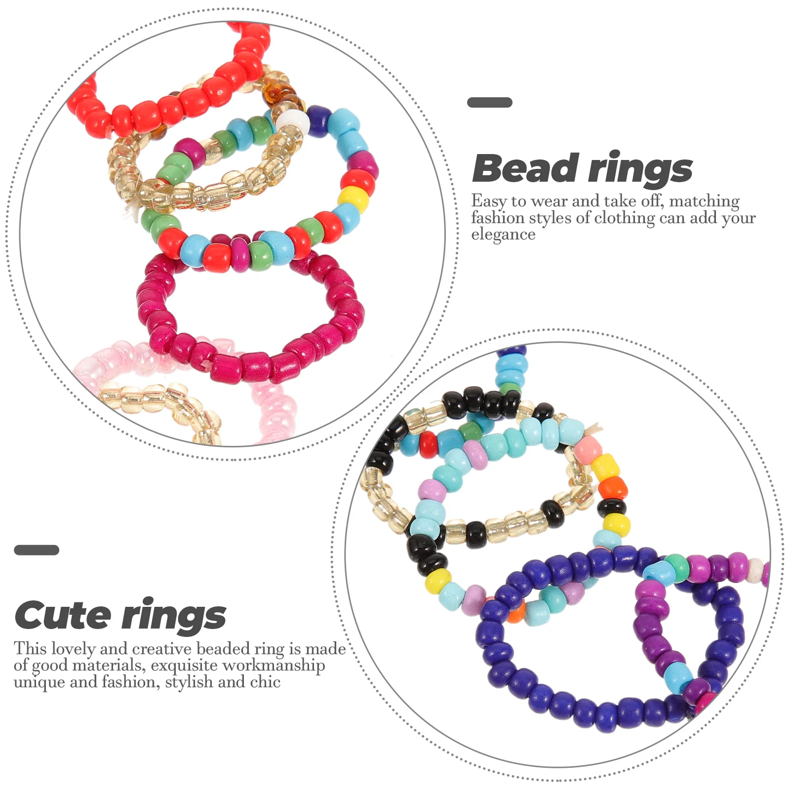 

21pcs Colorful Beaded Rings Creative Design Comfortable Jewelry for Women Girls Decorative Ring Set Cute