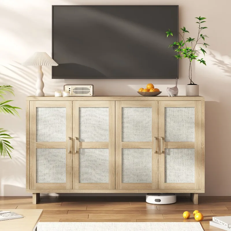 

EROMMY Modern Sideboard Buffet Storage Cabinet with Fluted Doors, 2-Door Console Table with Adjustable Shelves