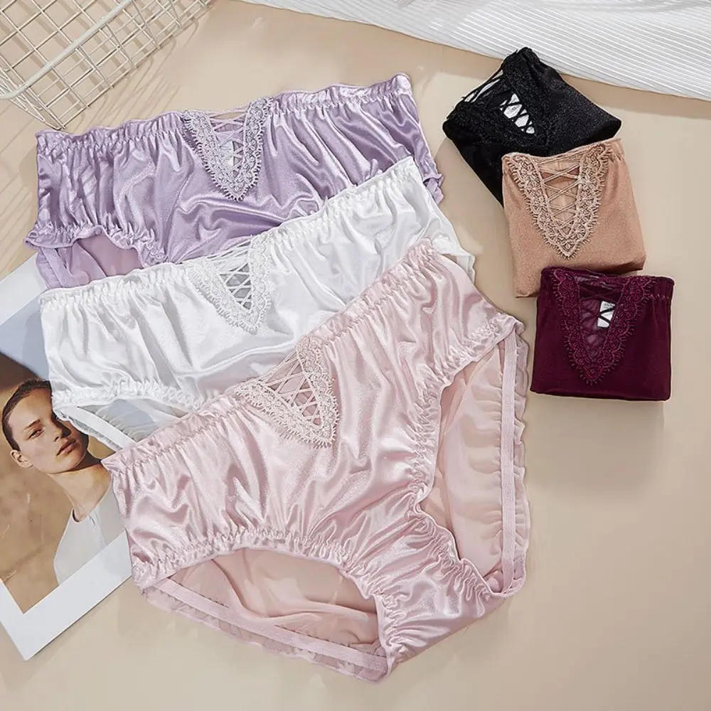 الجليد الحرير الساتان الحرير سراويل داخلية شفافة كشكش جوفاء ملخصات الملابس الداخلية الإناث الملابس الداخلية النسائية الملابس الداخلية السيدات #1