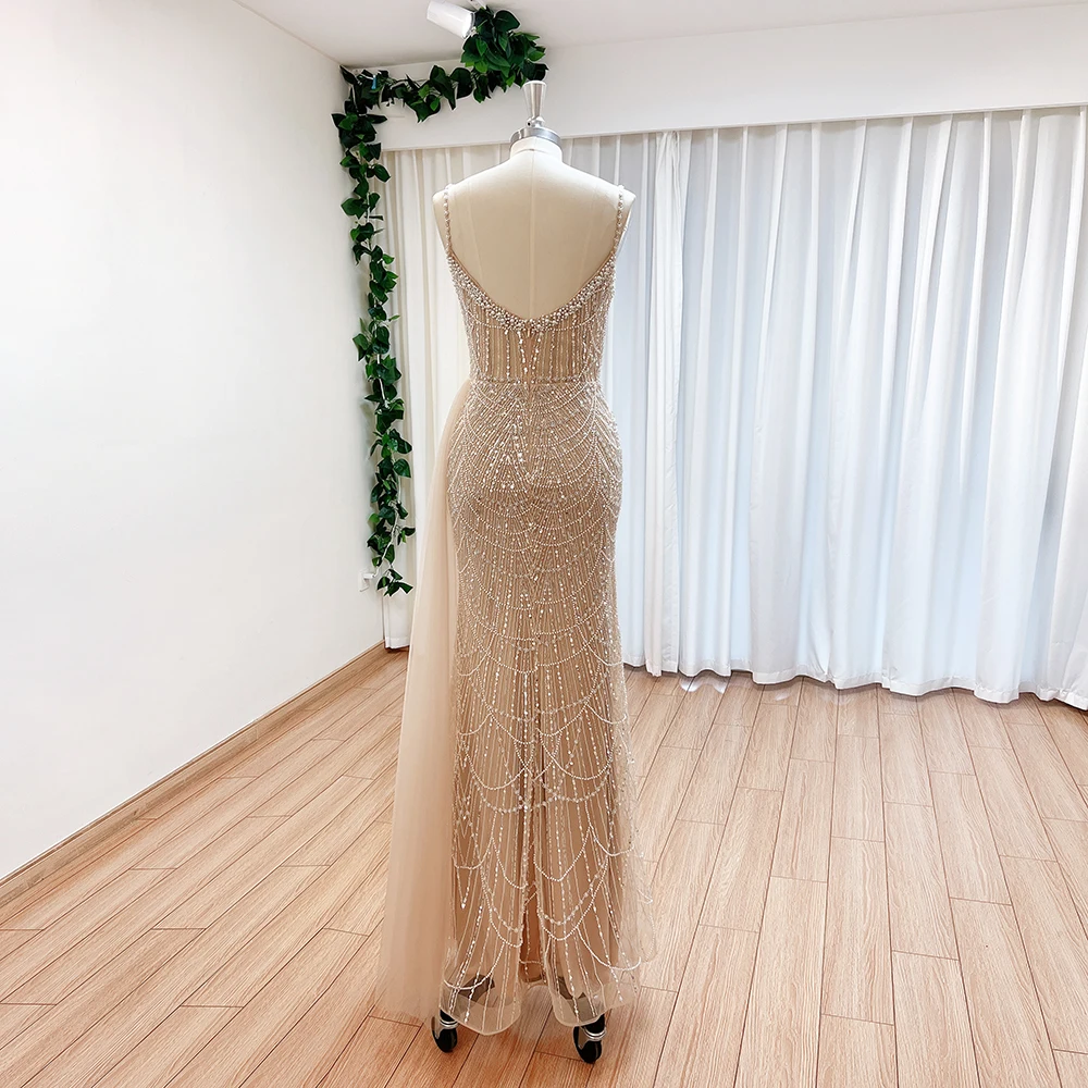 Alinovia Luxus Meerjungfrau Abendkleid für Frauen elegante Perlen Spaghetti träger Schlitz lange formale Abschluss ball Hochzeits kleid